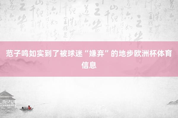 范子鸣如实到了被球迷“嫌弃”的地步欧洲杯体育信息