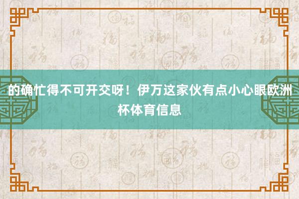 的确忙得不可开交呀！伊万这家伙有点小心眼欧洲杯体育信息