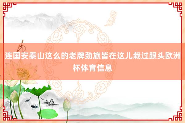 连国安泰山这么的老牌劲旅皆在这儿栽过跟头欧洲杯体育信息
